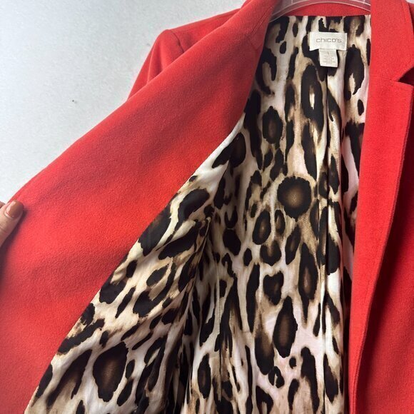 Chico’s blazer women 1 (small) burnt orange plush  flannel animal print lining - Picture 2 of 5